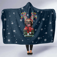 French Bulldog Reindeer Antlers Lights Hooded Blanket with Red Green Winter Pattern Design - Wonder Print Shop