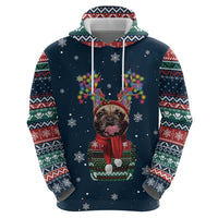 French Bulldog Reindeer Antlers Lights Hoodie with Red Green Winter Pattern Design - Wonder Print Shop