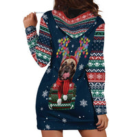 French Bulldog Reindeer Antlers Lights Hoodie Dress with Red Green Winter Pattern Design - Wonder Print Shop