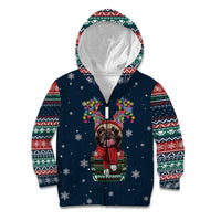French Bulldog Reindeer Antlers Lights Kid Hoodie with Red Green Winter Pattern Design - Wonder Print Shop