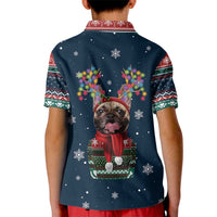 French Bulldog Reindeer Antlers Lights Kid Polo Shirt with Red Green Winter Pattern Design - Wonder Print Shop