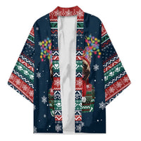 French Bulldog Reindeer Antlers Lights Kimono with Red Green Winter Pattern Design - Wonder Print Shop