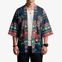 French Bulldog Reindeer Antlers Lights Kimono with Red Green Winter Pattern Design - Wonder Print Shop