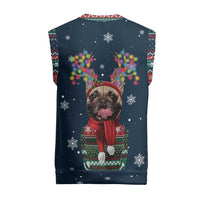 French Bulldog Reindeer Antlers Lights Christmas Knitted V-Neck Vest with Red Green Winter Pattern Design - Wonder Print Shop