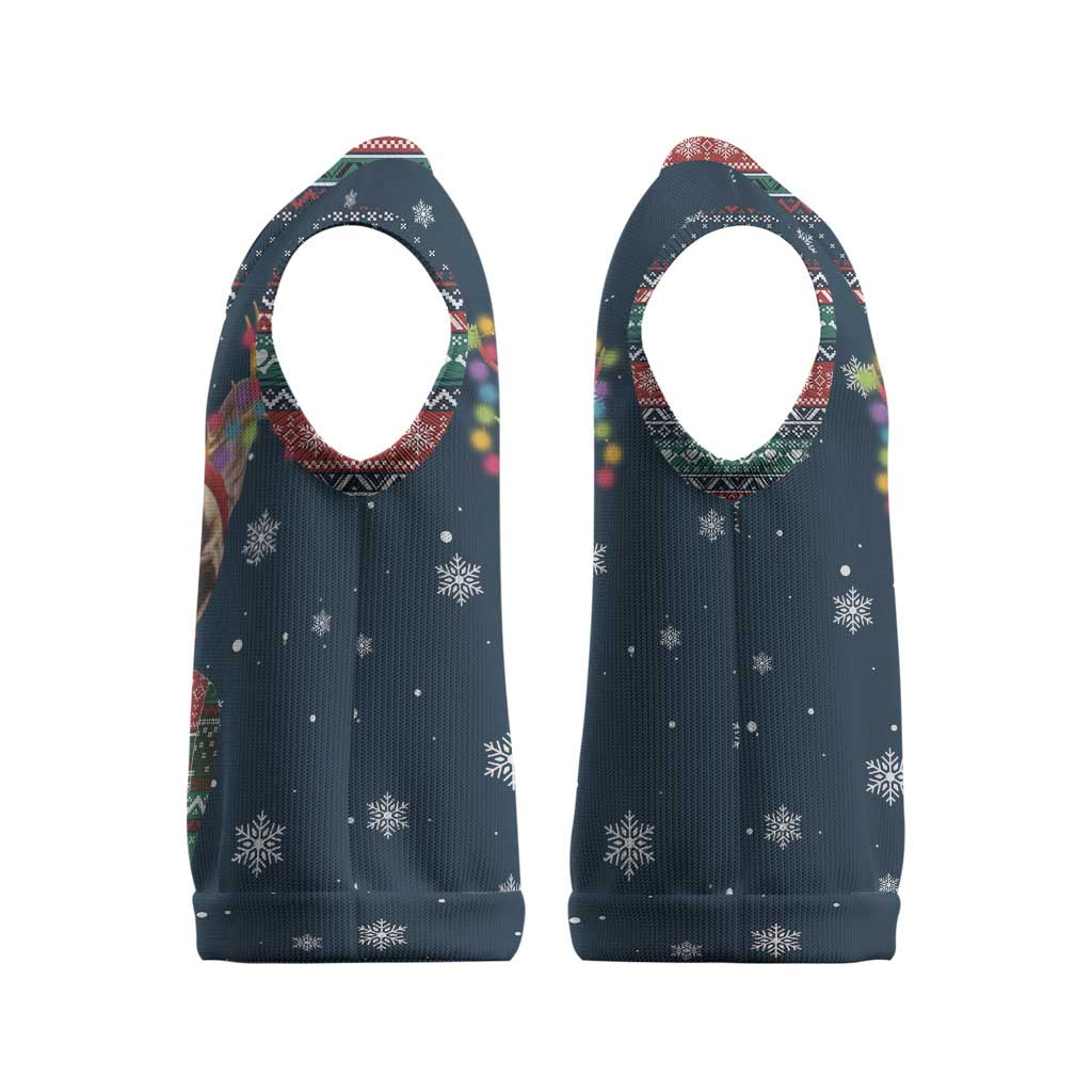 French Bulldog Reindeer Antlers Lights Christmas Knitted V-Neck Vest with Red Green Winter Pattern Design - Wonder Print Shop