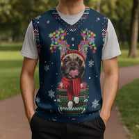 French Bulldog Reindeer Antlers Lights Christmas Knitted V-Neck Vest with Red Green Winter Pattern Design - Wonder Print Shop