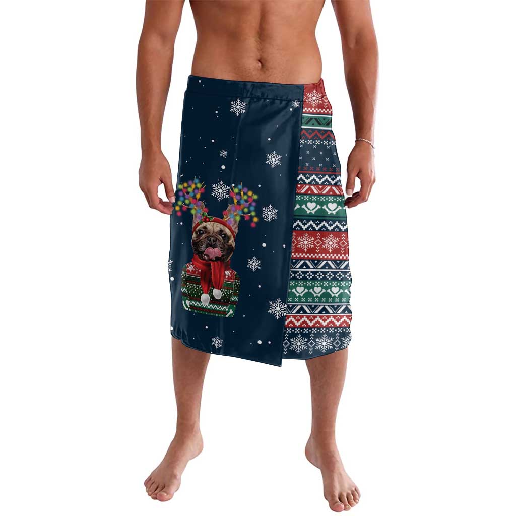 French Bulldog Reindeer Antlers Lights Lavalava with Red Green Winter Pattern Design - Wonder Print Shop