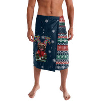 French Bulldog Reindeer Antlers Lights Lavalava with Red Green Winter Pattern Design - Wonder Print Shop