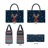 French Bulldog Reindeer Antlers Lights Leather Bag with Red Green Winter Pattern Design - Wonder Print Shop