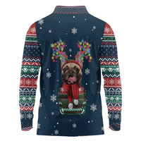 French Bulldog Reindeer Antlers Lights Long Sleeve Polo Shirt with Red Green Winter Pattern Design - Wonder Print Shop