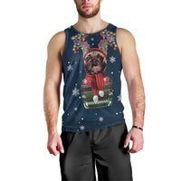 French Bulldog Reindeer Antlers Lights Men Tank Top with Red Green Winter Pattern Design - Wonder Print Shop