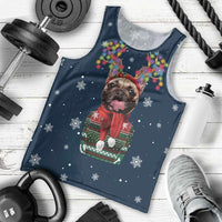 French Bulldog Reindeer Antlers Lights Men Tank Top with Red Green Winter Pattern Design - Wonder Print Shop