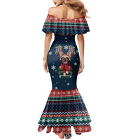 French Bulldog Reindeer Antlers Lights Mermaid Dress with Red Green Winter Pattern Design - Wonder Print Shop