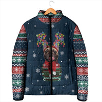 French Bulldog Reindeer Antlers Lights Padded Jacket with Red Green Winter Pattern Design - Wonder Print Shop