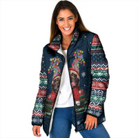 French Bulldog Reindeer Antlers Lights Padded Jacket with Red Green Winter Pattern Design - Wonder Print Shop