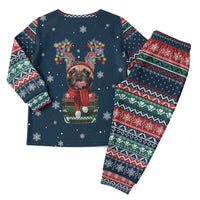 French Bulldog Reindeer Antlers Lights Christmas Pajama Set with Red Green Winter Pattern Design - Wonder Print Shop