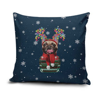 French Bulldog Reindeer Antlers Lights Pillow Cover with Red Green Winter Pattern Design - Wonder Print Shop