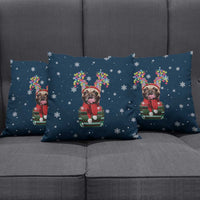 French Bulldog Reindeer Antlers Lights Pillow Cover with Red Green Winter Pattern Design - Wonder Print Shop