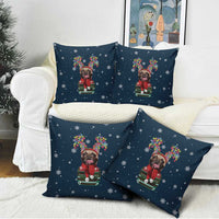 French Bulldog Reindeer Antlers Lights Pillow Cover with Red Green Winter Pattern Design - Wonder Print Shop