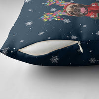 French Bulldog Reindeer Antlers Lights Pillow Cover with Red Green Winter Pattern Design - Wonder Print Shop
