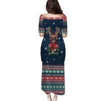 French Bulldog Reindeer Antlers Lights Puletasi with Red Green Winter Pattern Design - Wonder Print Shop