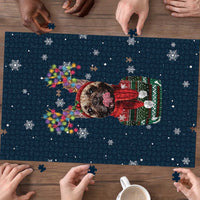 French Bulldog Reindeer Antlers Lights Puzzle with Red Green Winter Pattern Design - Wonder Print Shop