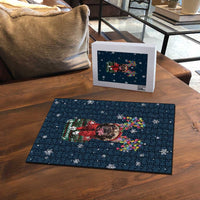 French Bulldog Reindeer Antlers Lights Puzzle with Red Green Winter Pattern Design - Wonder Print Shop