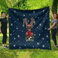 French Bulldog Reindeer Antlers Lights Quilt with Red Green Winter Pattern Design - Wonder Print Shop