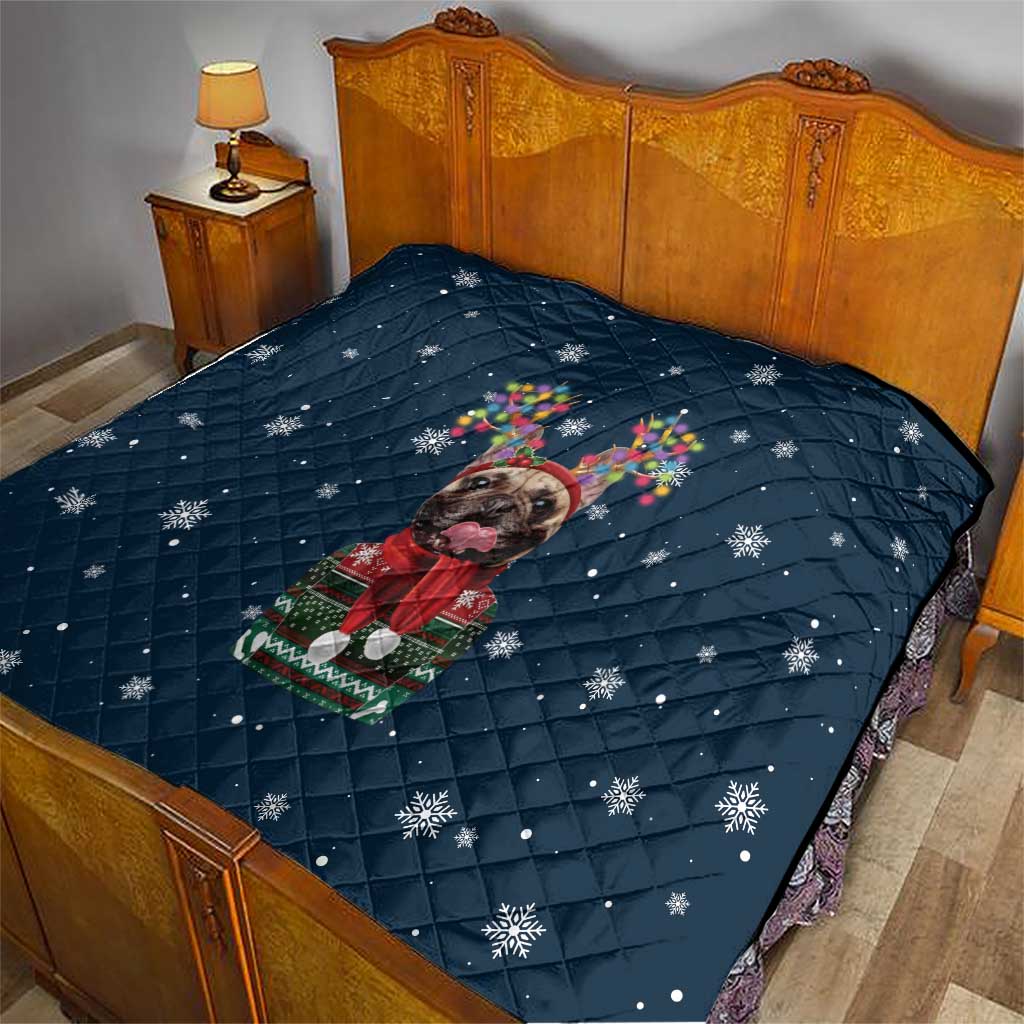 French Bulldog Reindeer Antlers Lights Quilt with Red Green Winter Pattern Design - Wonder Print Shop