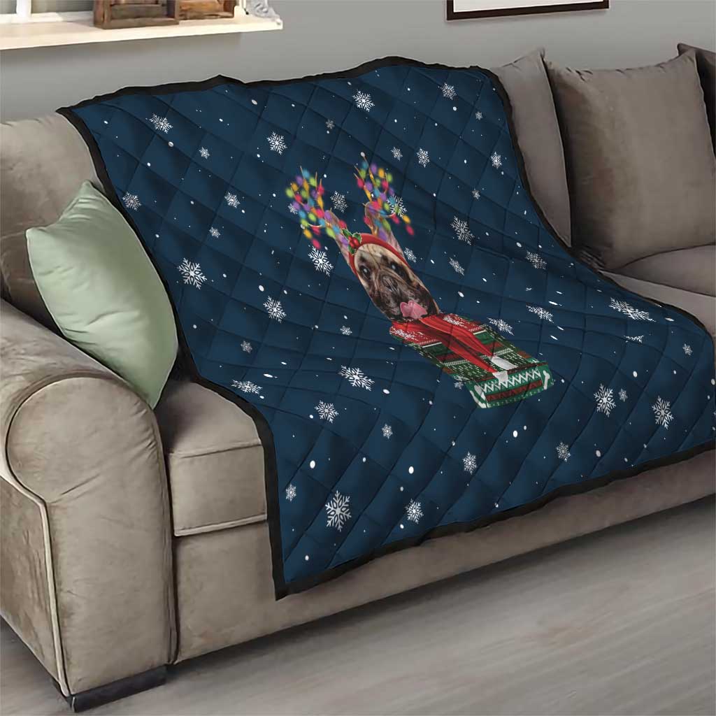 French Bulldog Reindeer Antlers Lights Quilt with Red Green Winter Pattern Design - Wonder Print Shop