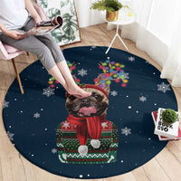 French Bulldog Reindeer Antlers Lights Round Carpet with Red Green Winter Pattern Design - Wonder Print Shop