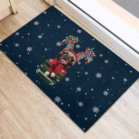 French Bulldog Reindeer Antlers Lights Rubber Doormat with Red Green Winter Pattern Design - Wonder Print Shop