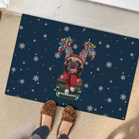 French Bulldog Reindeer Antlers Lights Rubber Doormat with Red Green Winter Pattern Design - Wonder Print Shop