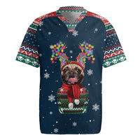 French Bulldog Reindeer Antlers Lights Rugby Jersey with Red Green Winter Pattern Design - Wonder Print Shop