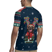 French Bulldog Reindeer Antlers Lights Rugby Jersey with Red Green Winter Pattern Design - Wonder Print Shop