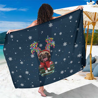 French Bulldog Reindeer Antlers Lights Sarong with Red Green Winter Pattern Design - Wonder Print Shop