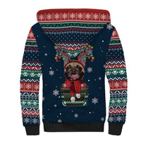 French Bulldog Reindeer Antlers Lights Sherpa Hoodie with Red Green Winter Pattern Design - Wonder Print Shop