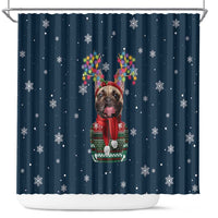 French Bulldog Reindeer Antlers Lights Shower Curtain with Red Green Winter Pattern Design - Wonder Print Shop