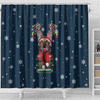 French Bulldog Reindeer Antlers Lights Shower Curtain with Red Green Winter Pattern Design - Wonder Print Shop