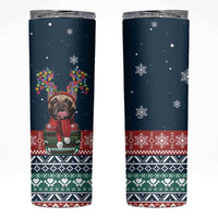 French Bulldog Reindeer Antlers Lights Skinny Tumbler with Red Green Winter Pattern Design - Wonder Print Shop