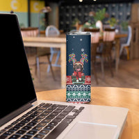 French Bulldog Reindeer Antlers Lights Skinny Tumbler with Red Green Winter Pattern Design - Wonder Print Shop