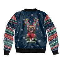 French Bulldog Reindeer Antlers Lights Sleeve Zip Bomber Jacket with Red Green Winter Pattern Design - Wonder Print Shop