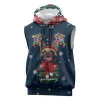 French Bulldog Reindeer Antlers Lights Sleeveless Hoodie with Red Green Winter Pattern Design - Wonder Print Shop