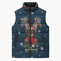 French Bulldog Reindeer Antlers Lights Sleeveless Puffer Jacket with Red Green Winter Pattern Design - Wonder Print Shop