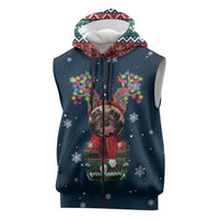 French Bulldog Reindeer Antlers Lights Sleeveless Zip Hoodie with Red Green Winter Pattern Design - Wonder Print Shop