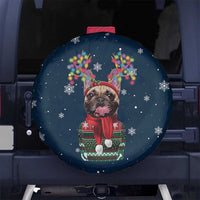 French Bulldog Reindeer Antlers Lights Spare Tire Cover with Red Green Winter Pattern Design - Wonder Print Shop