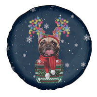 French Bulldog Reindeer Antlers Lights Spare Tire Cover with Red Green Winter Pattern Design - Wonder Print Shop