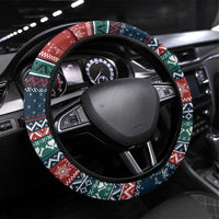 French Bulldog Reindeer Antlers Lights Steering Wheel Cover with Red Green Winter Pattern Design - Wonder Print Shop