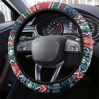 French Bulldog Reindeer Antlers Lights Steering Wheel Cover with Red Green Winter Pattern Design - Wonder Print Shop