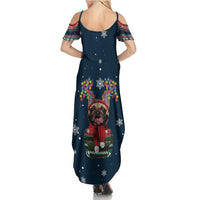 French Bulldog Reindeer Antlers Lights Summer Maxi Dress with Red Green Winter Pattern Design - Wonder Print Shop